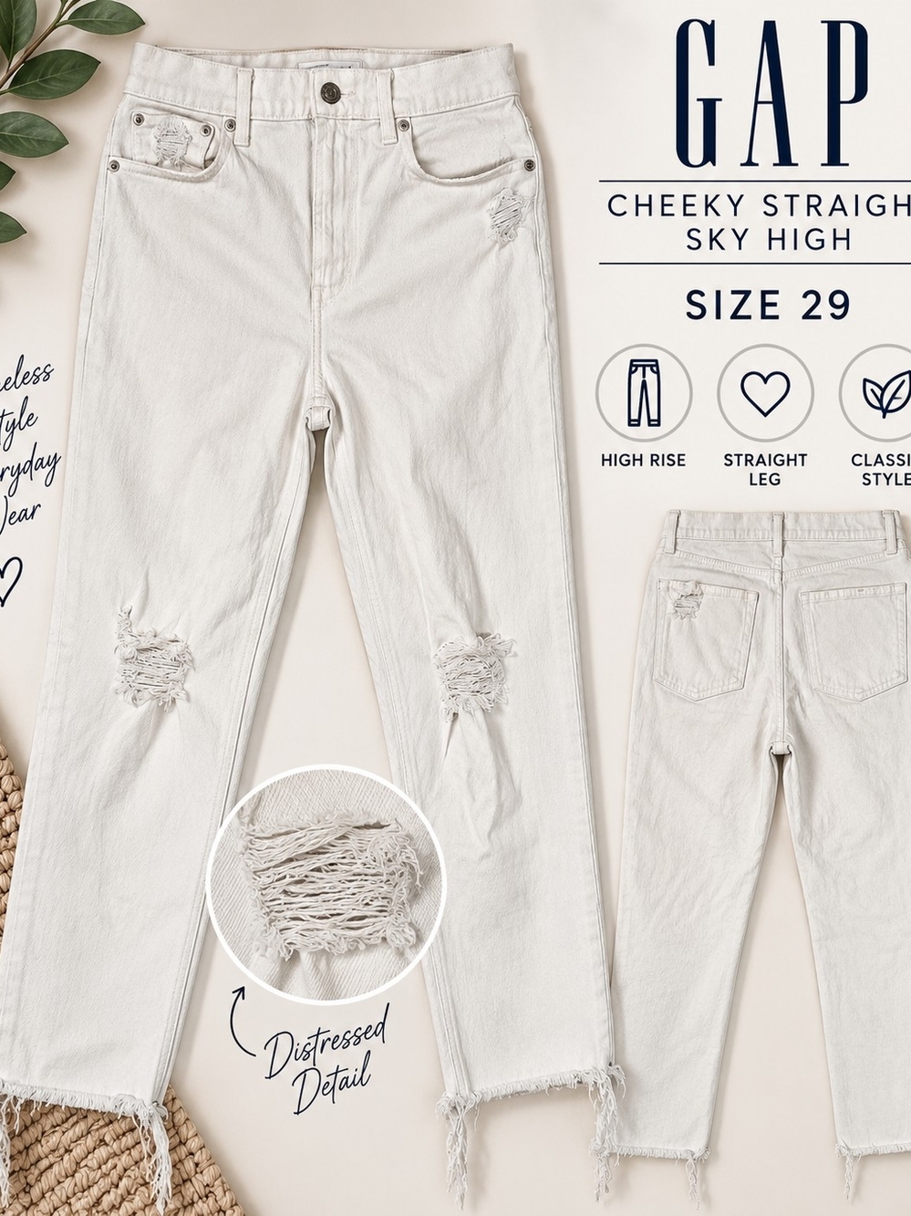 GAP Cheeky Straight Sky High White Distressed Jeans Size 29